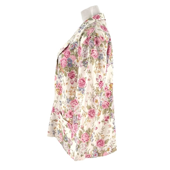 Vintage Blair 80s Floral Bouquet Cream Blazer Jacket Size 16 - Picture 3 of 12